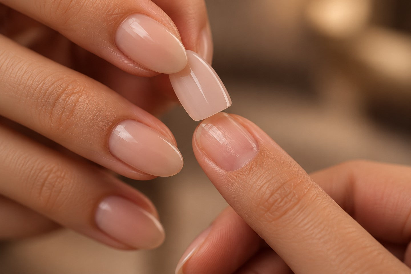 Press-on-Nagel sorgfältig am Naturnagel ausrichten